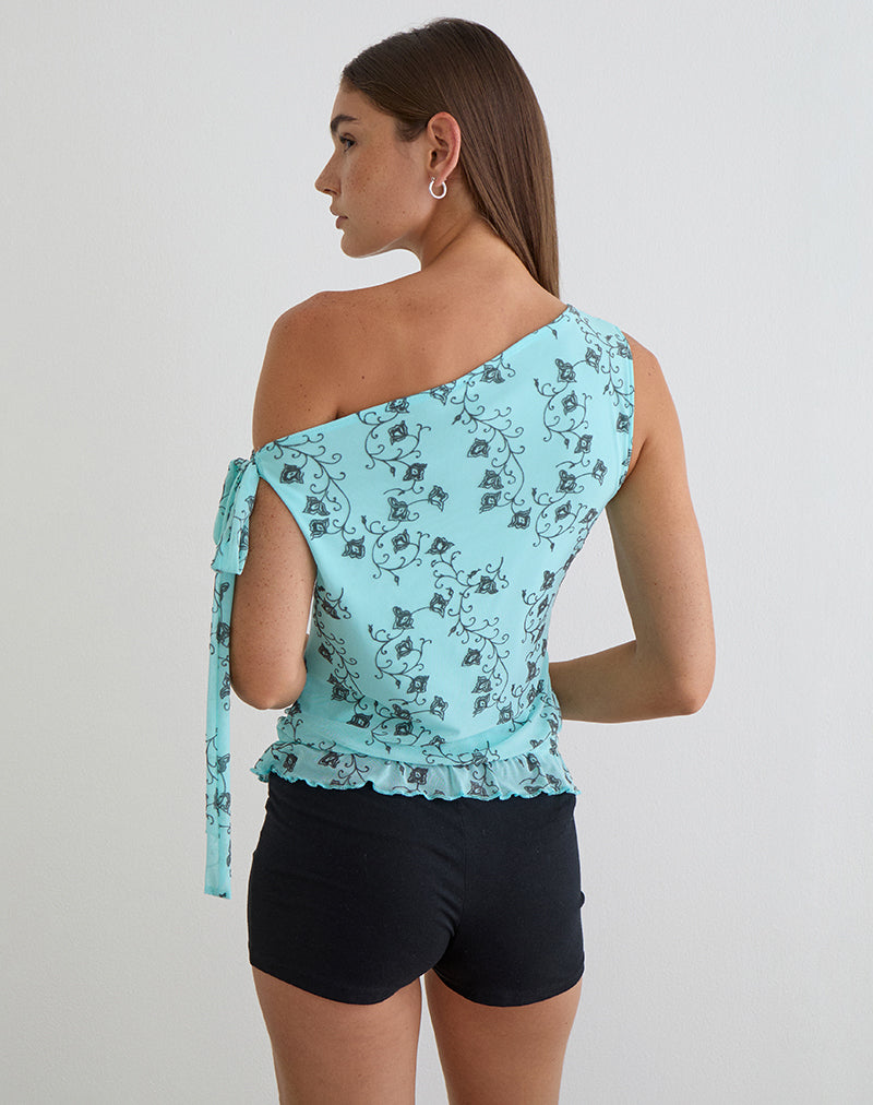 Nani Off Shoulder Top in Winding Ivy Blue