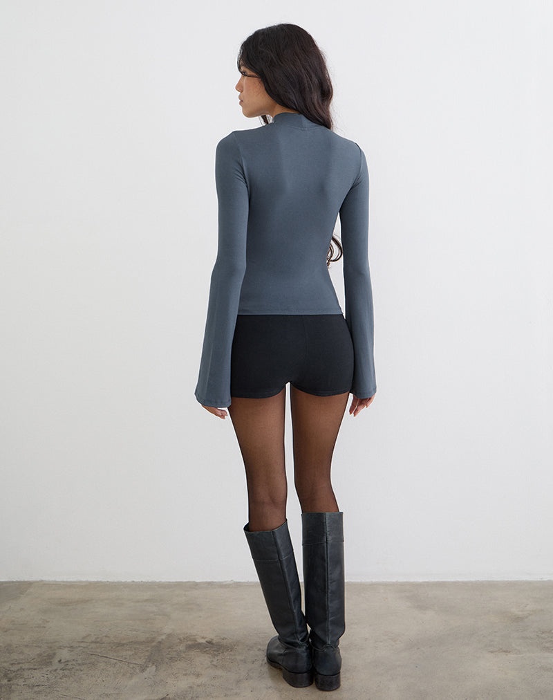 Nell High Neck Long Sleeve Top in Jersey Ocean Storm