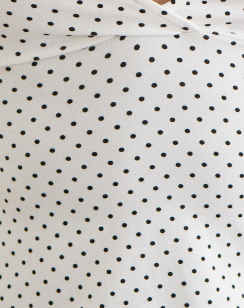 Netan Crossover Top in White with Micro Polka Black