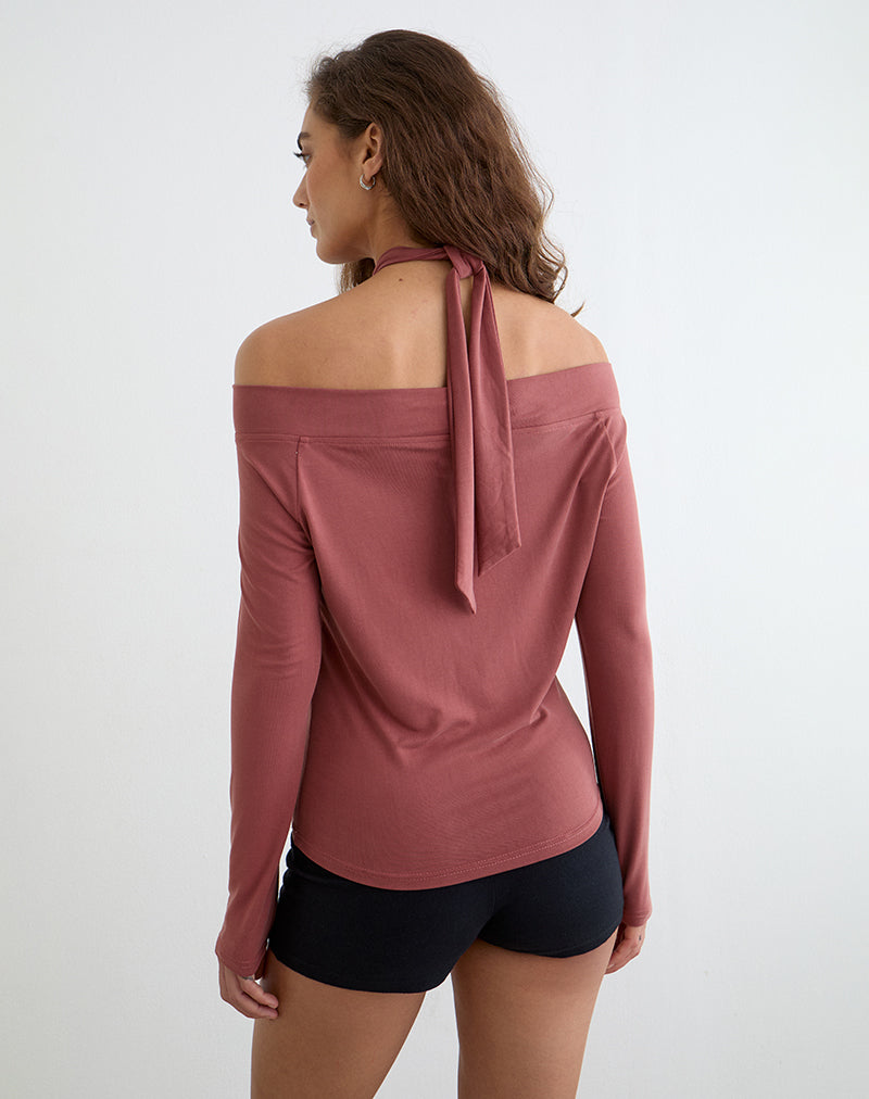 Nezuko Multi Tie Long Sleeve Top in Cupro Dark Rose