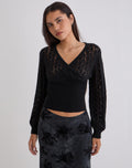 Nilara Wrap Top in Pointelle Knit Black