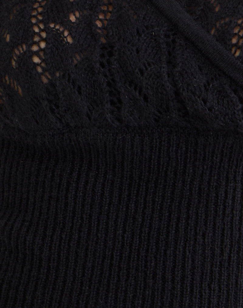 Nilara Wrap Top in Pointelle Knit Black