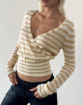 Nilza Wrap Top in Knit Classic Stripe Cream Natural