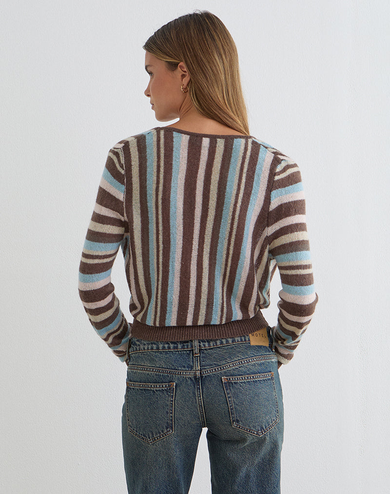 Nilza Wrap Top in Knit Stripe Brown