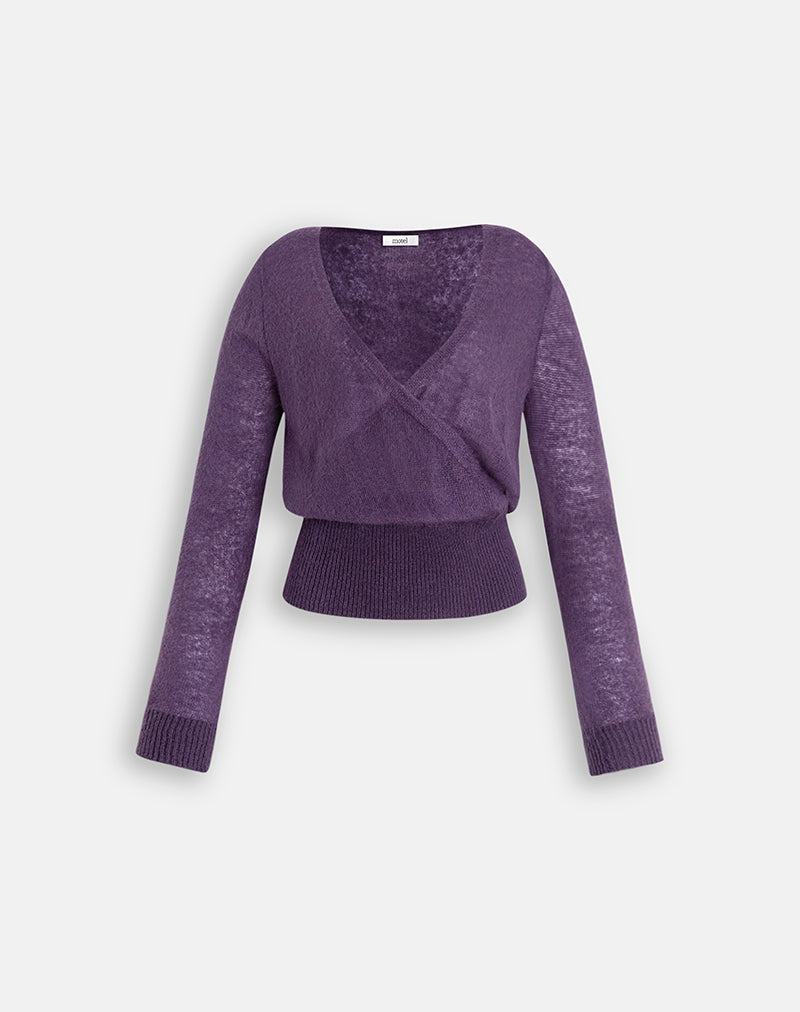 Nilza Wrap Top in Knit Dark Purple