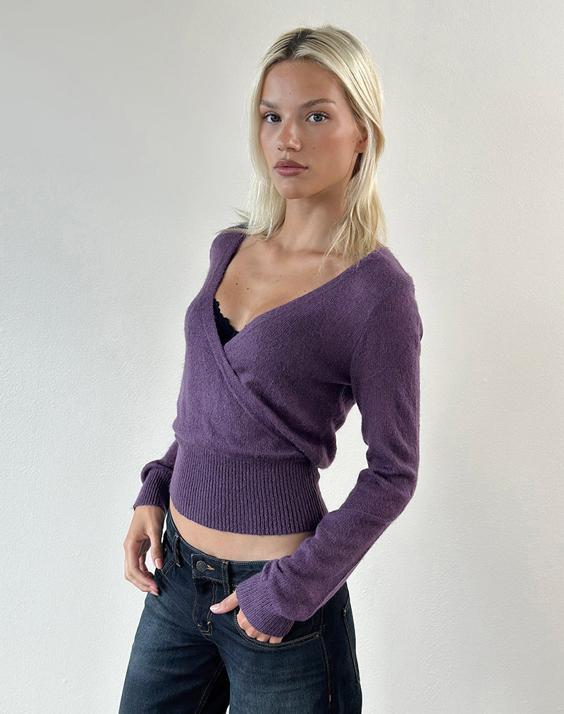 Nilza Wrap Top in Knit Dark Purple