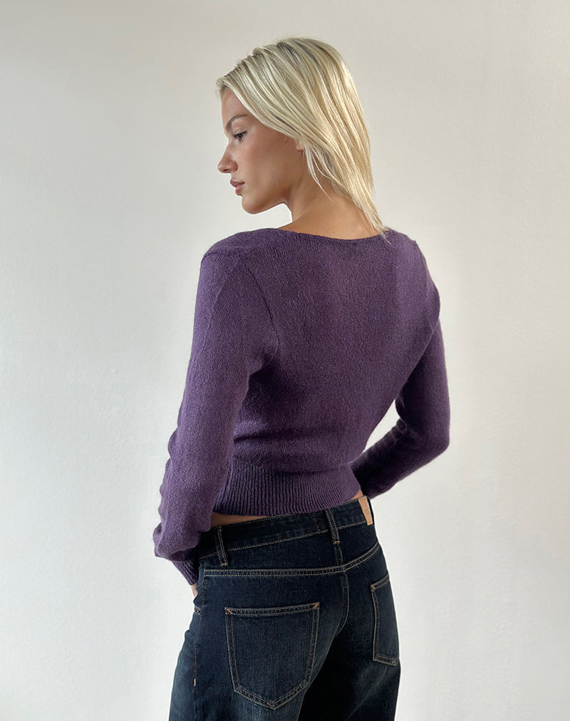 Nilza Wrap Top in Knit Dark Purple