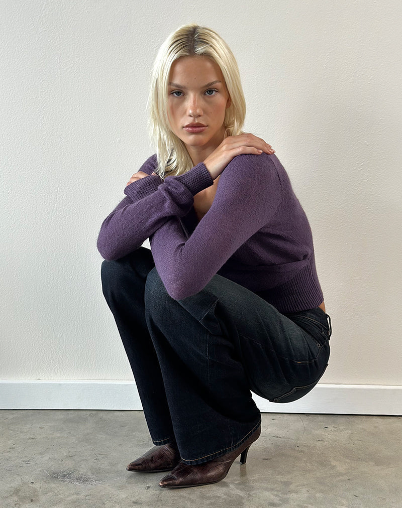 Nilza Wrap Top in Knit Dark Purple