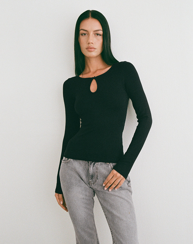 Nique Long Sleeve Top in Thick Rib Black