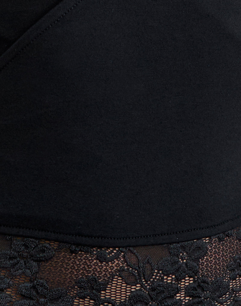 Noesy Plunge Wrap Top in Black with Lace Trim