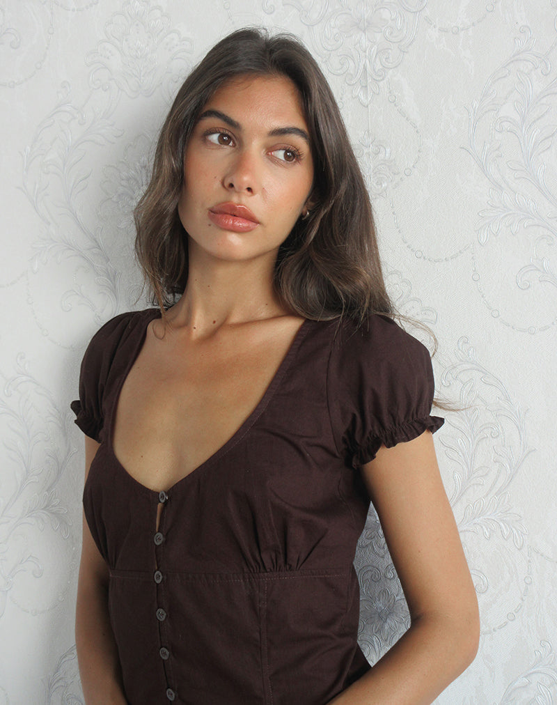 Nurma Blouse in Poplin Bitter Chocolate