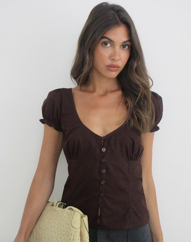 Nurma Blouse in Poplin Bitter Chocolate