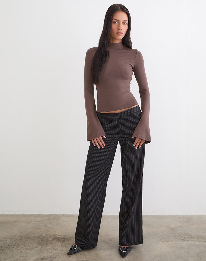 Nell High Neck Long Sleeve Top in Jersey Coffee Quartz