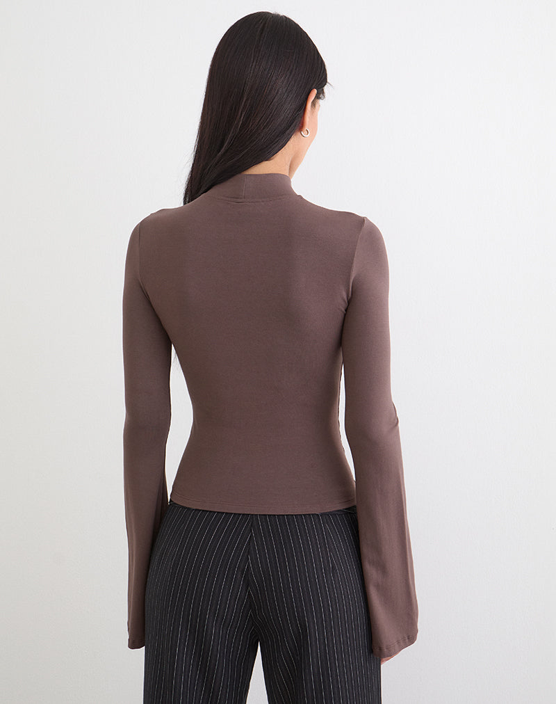 Nell High Neck Long Sleeve Top in Jersey Coffee Quartz