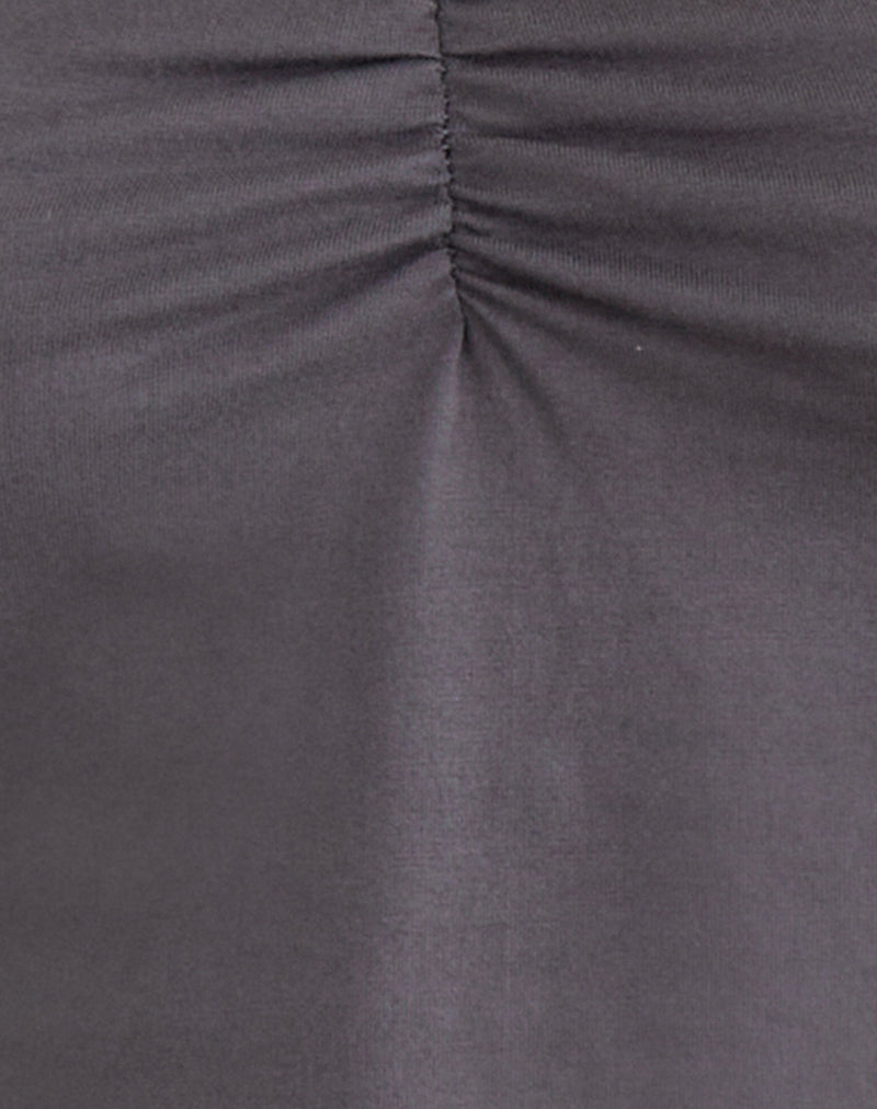 Obanai Short Sleeve V Neck Top in Charcoal Grey