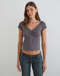 Obanai Short Sleeve V Neck Top in Charcoal Grey