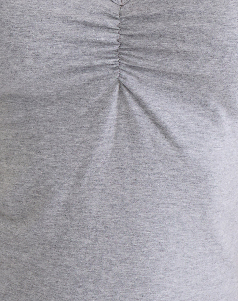 Obanai Short Sleeve V Neck Top in Grey Marl