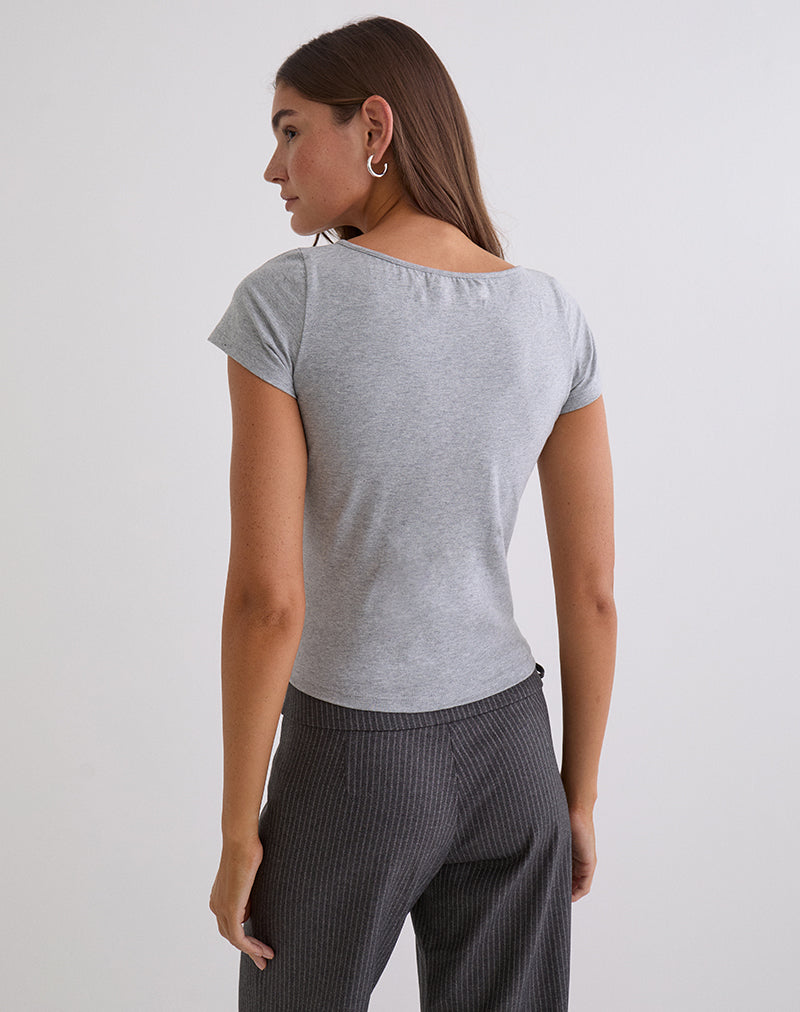 Obanai Short Sleeve V Neck Top in Grey Marl