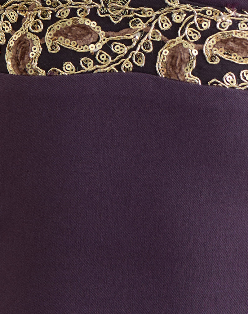 Orvio Halter Top in Deep Purple with Embroidered Sequin Trim