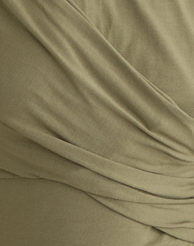 Otso Twist Wrap Top in Rayon Jersey Khaki