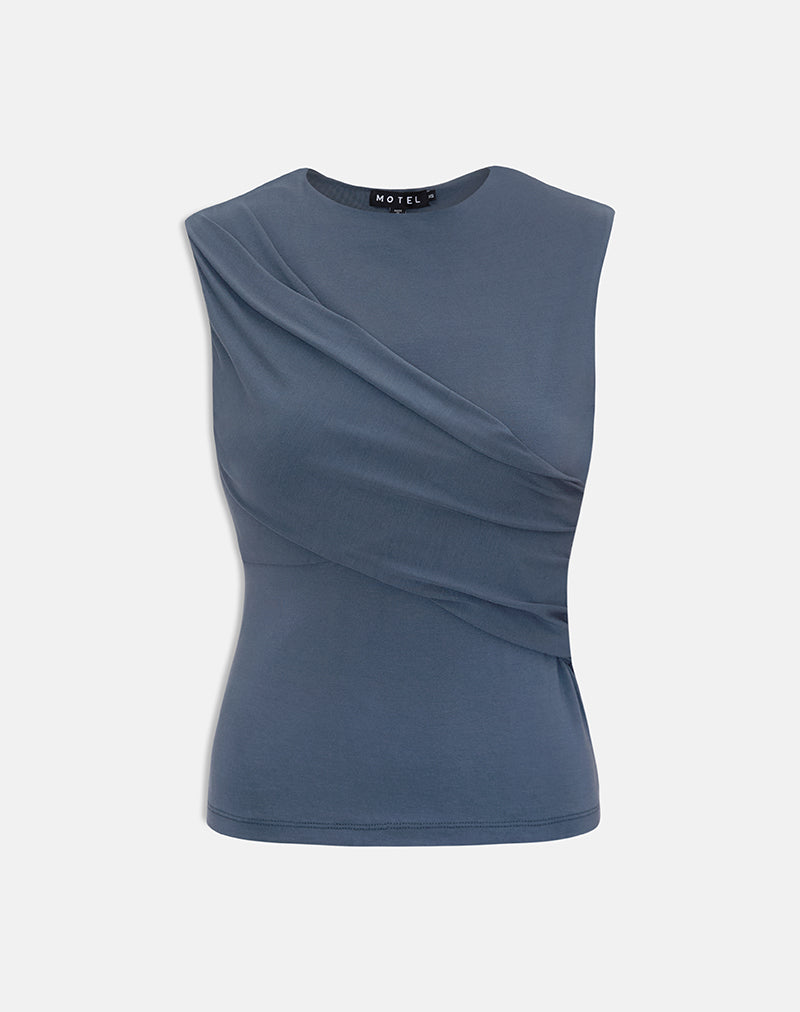Otso Twist Wrap Top in Rayon Jersey Ocean Storm