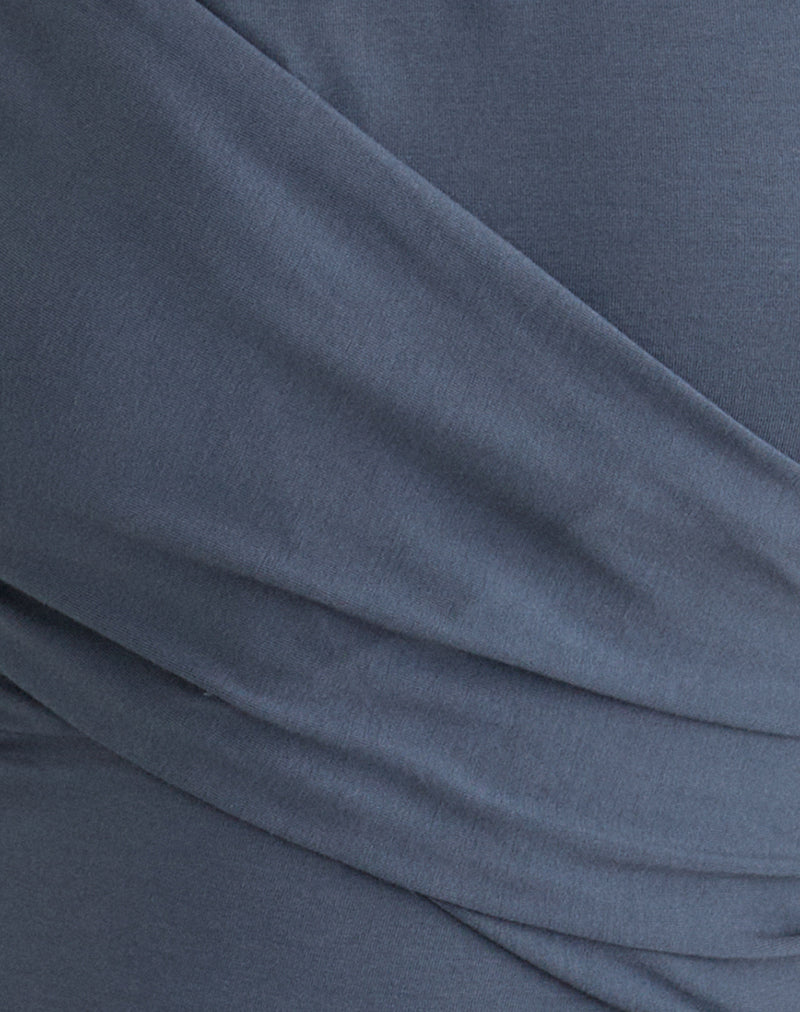 Otso Twist Wrap Top in Rayon Jersey Ocean Storm