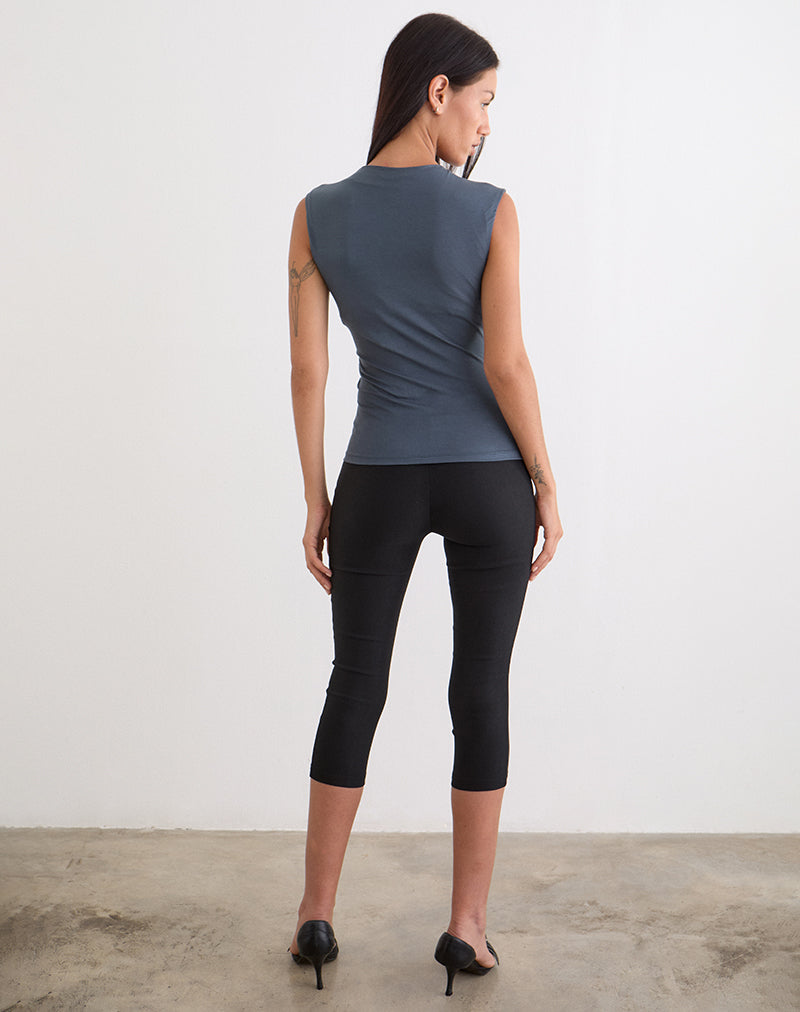 Otso Twist Wrap Top in Rayon Jersey Ocean Storm