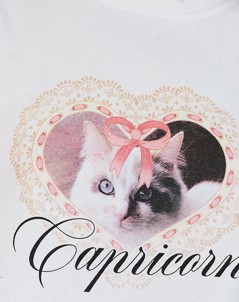 Oversize Basic Tee in White with Capricorn Motel Pet Print