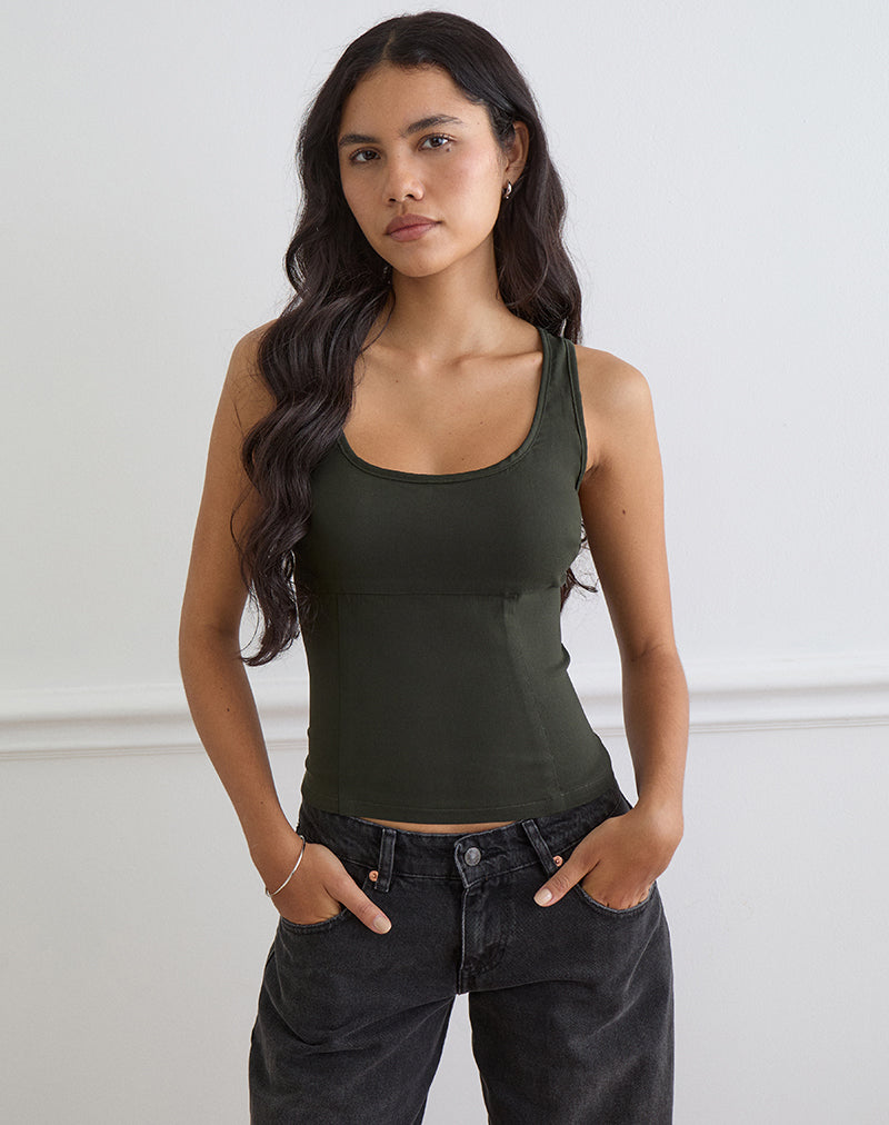 Ovia Scoop Corset Top in Tailoring Dark Khaki