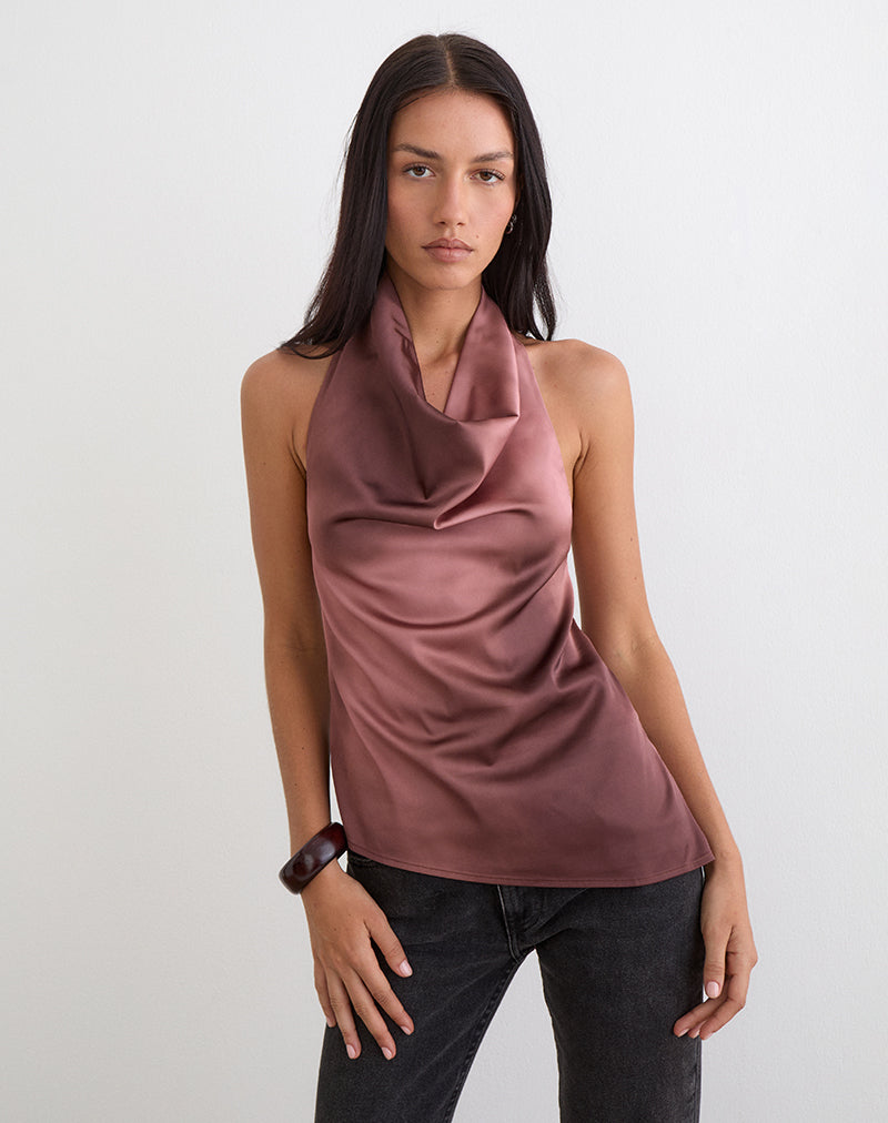 Palawa Asymmetrical Hem Top in Watercolour Maroon