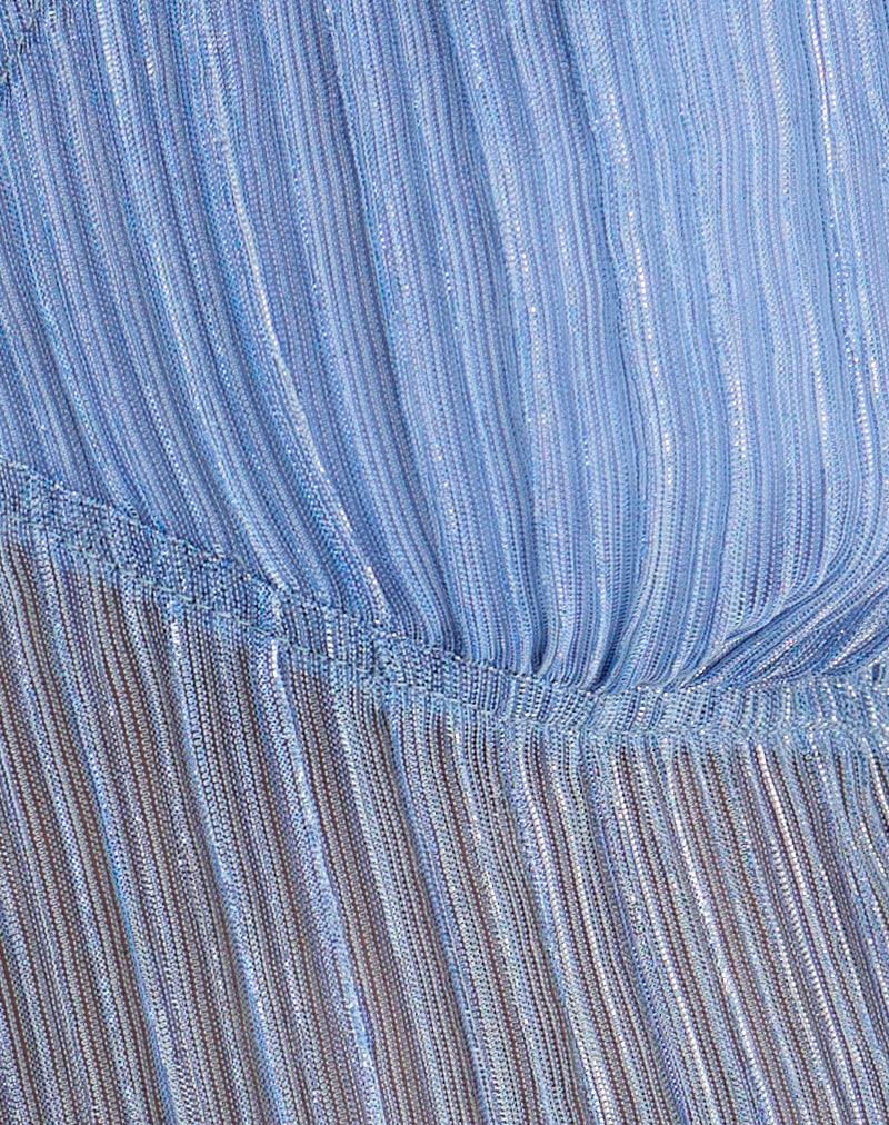 Pharita V Neck Top in Plisse Blue