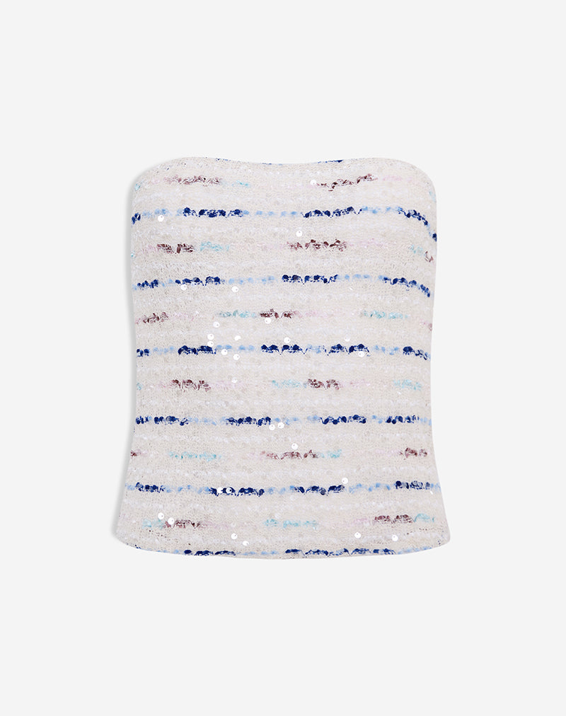 Prana Bandeau Top in Knit Sequin Cream Blue