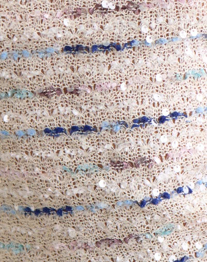 Prana Bandeau Top in Knit Sequin Cream Blue