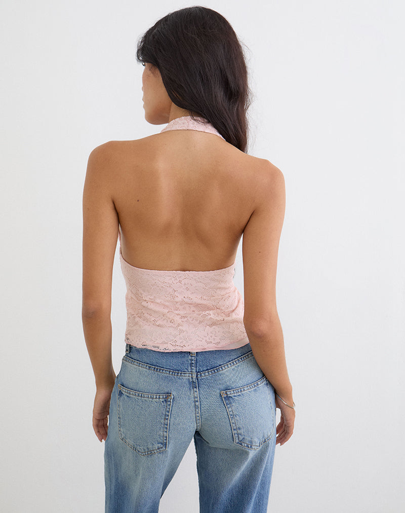 Prilla Halterneck Top in Lace Soft Pink