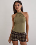 Raceline Halterneck Top in Rayon Jersey Khaki