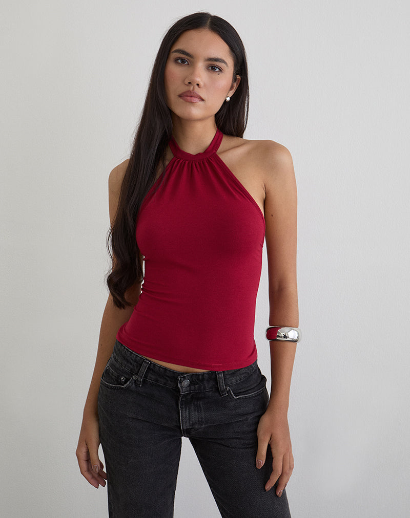 Raceline Halterneck Top in Rayon Jersey Adrenaline Red
