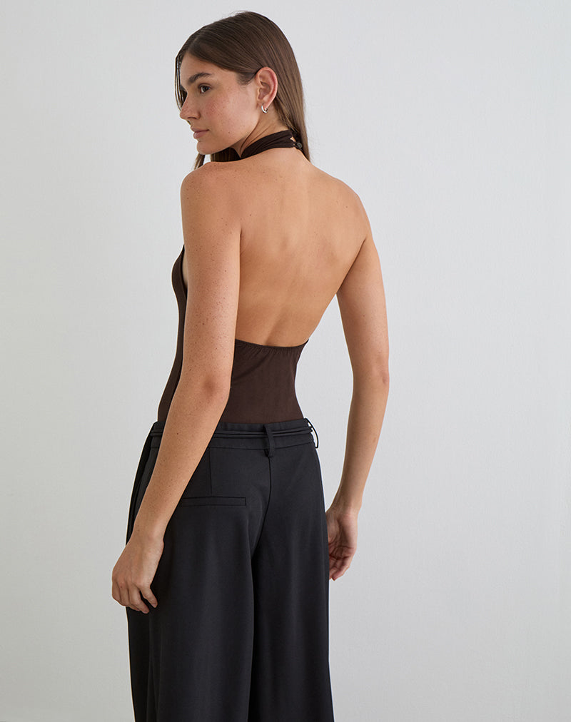 Raleah Halterneck Bodysuit in Jersey Bitter Chocolate