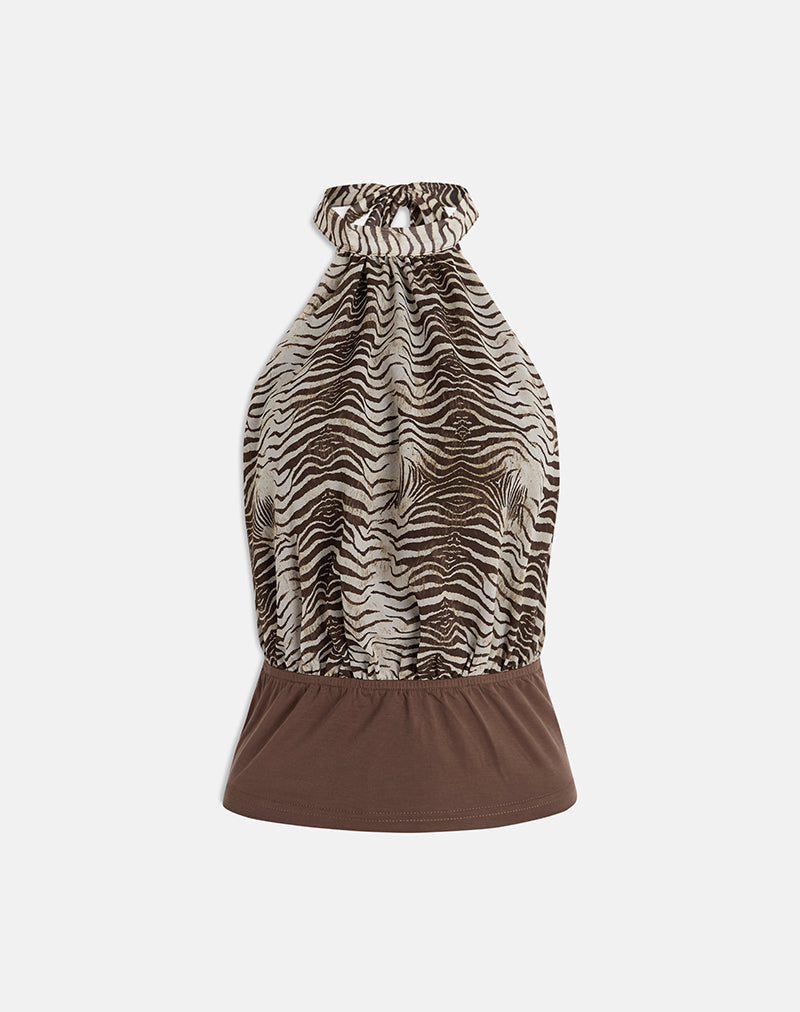 Rania Backless Top in Chiffon Wild Animal Align Brown