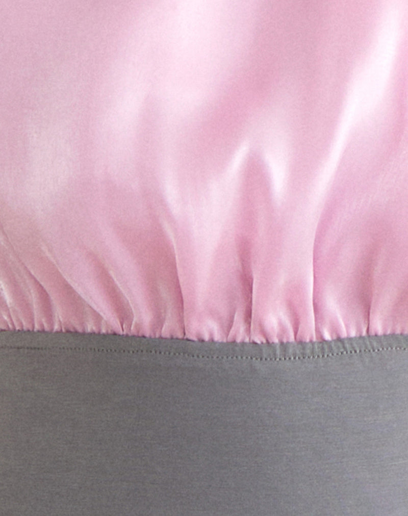 Rania Backless Top in Satin Organza Pink with Grey Contrast