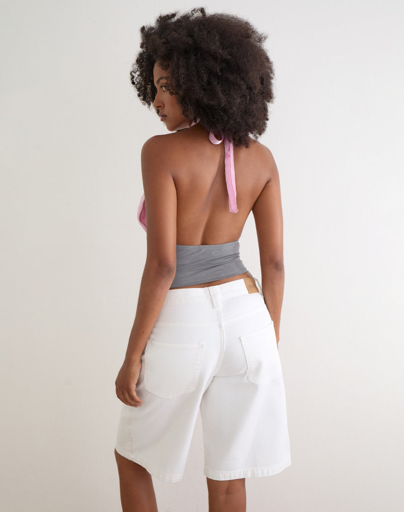 Rania Backless Top in Satin Organza Pink with Grey Contrast