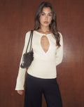 Rayana Knit Top with Keyhole in Beige