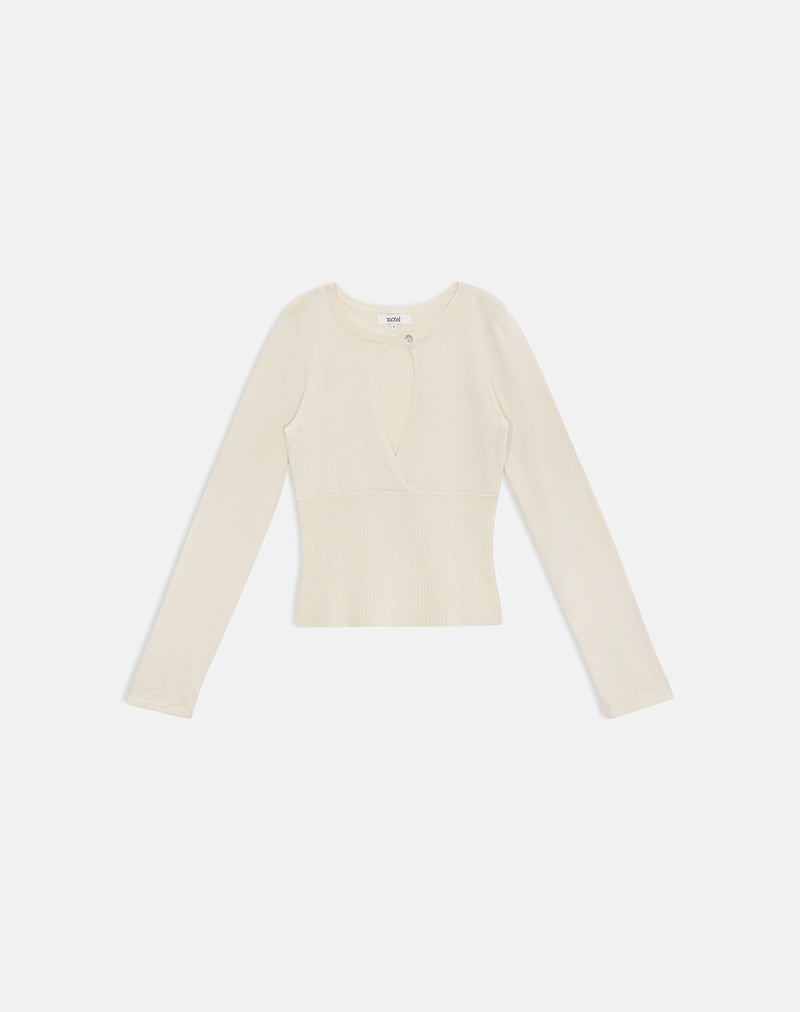 Rayana Knit Top with Keyhole in Beige