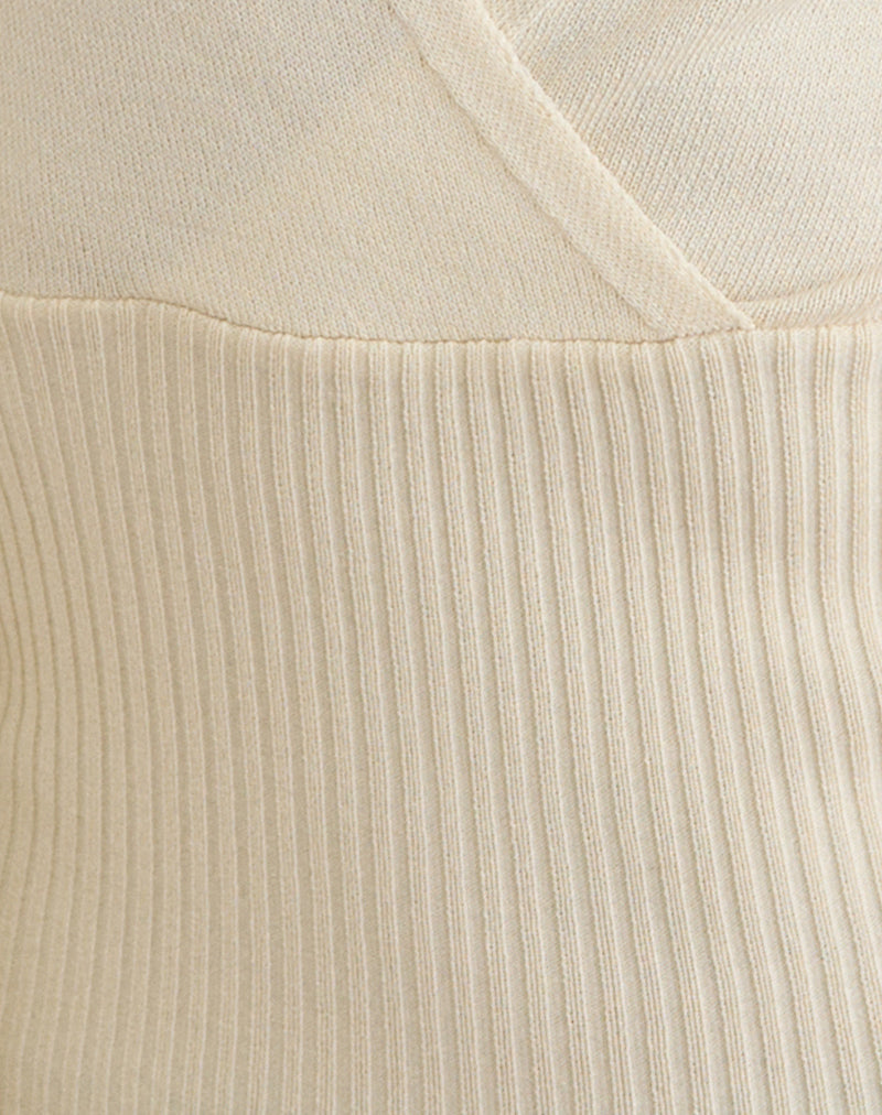 Rayana Knit Top with Keyhole in Beige