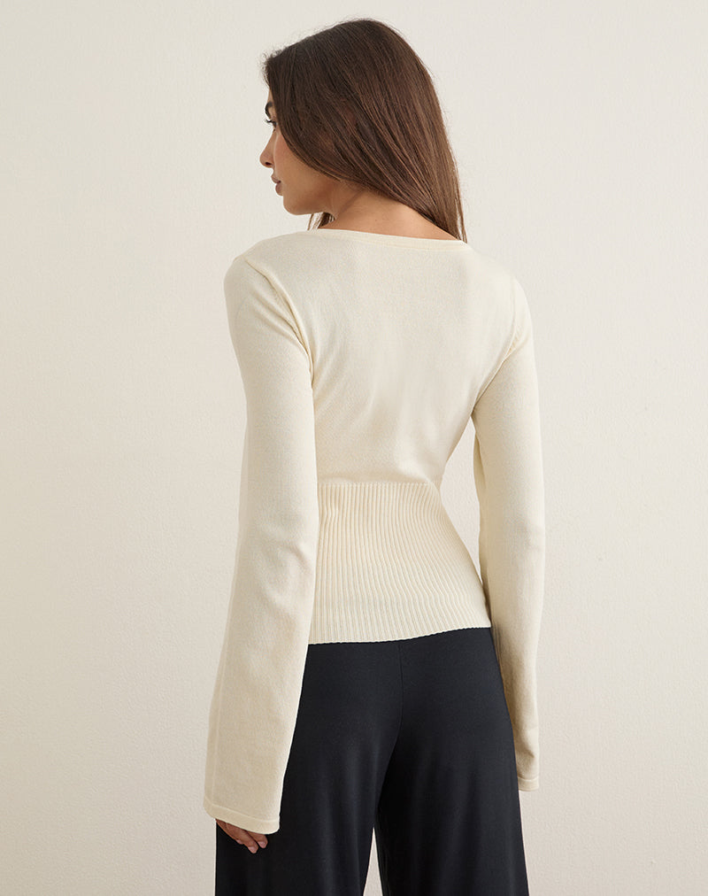 Rayana Knit Top with Keyhole in Beige