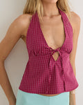Reem Halterneck Top in Raspberry Shadow Check