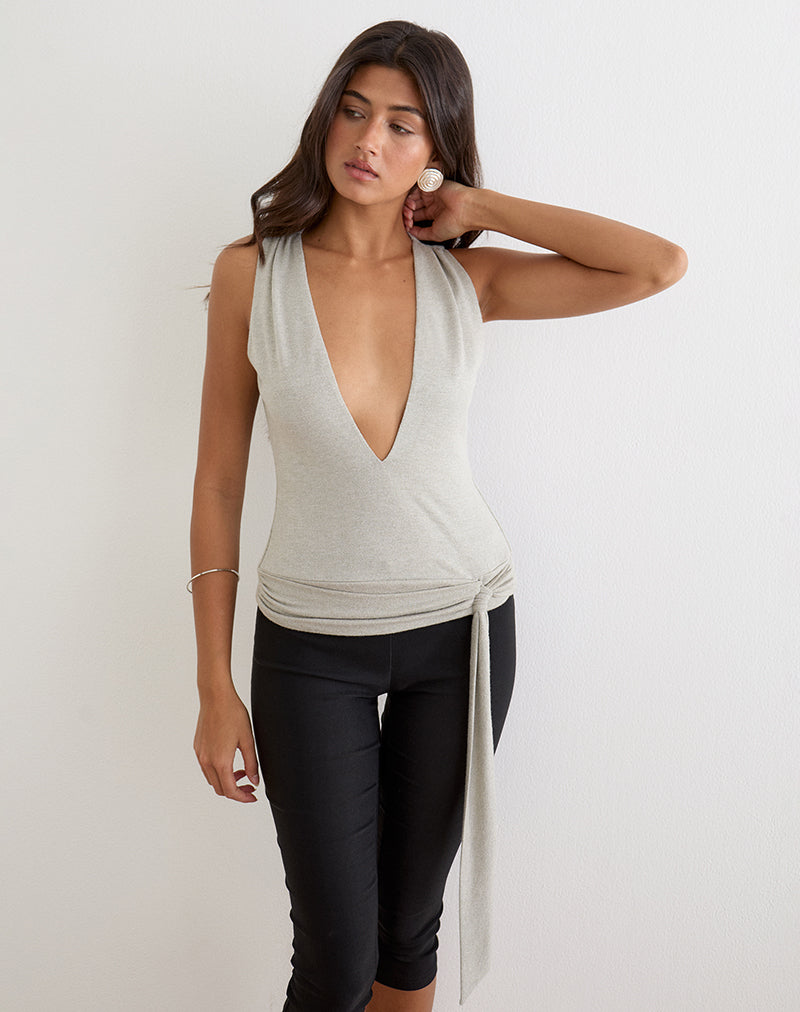 Regina Top in Shimmer Knit Light Grey