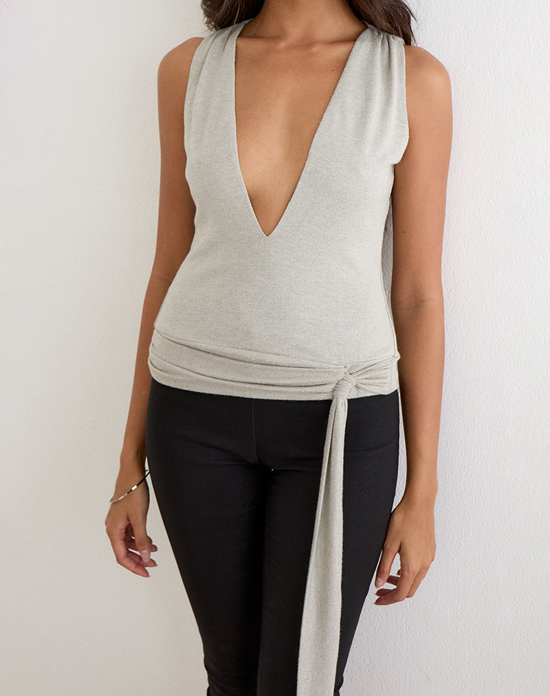 Regina Top in Shimmer Knit Light Grey