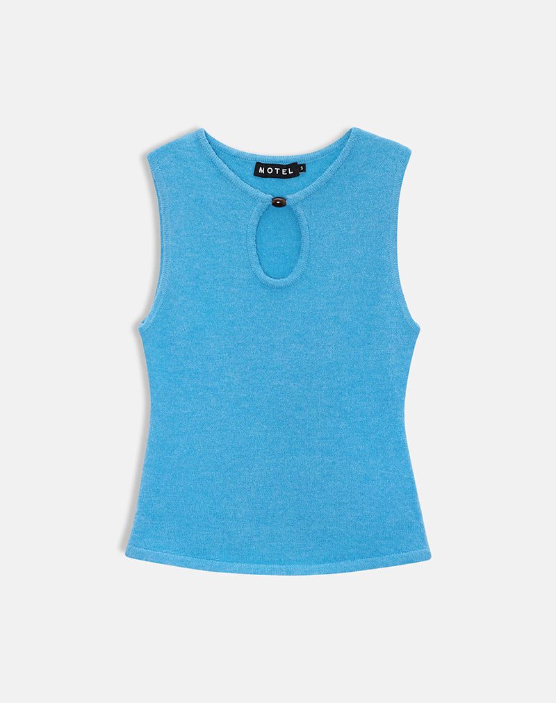 Reita Keyhole Top with Bead in Knit Blue