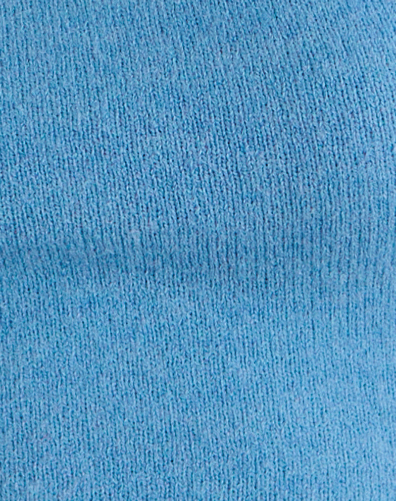 Reita Keyhole Top with Bead in Knit Blue