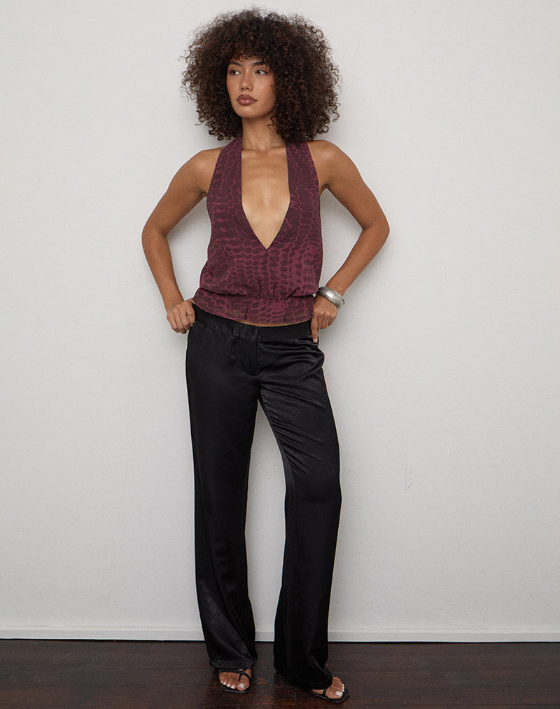 Reo Halter Top in Abstract Snake Windsor Wine